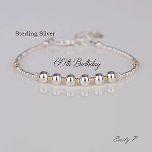 Sterling Silver 60th Birthday Bracelet – Elegant 6 Bead Milestone Jewelry Gift for Her.