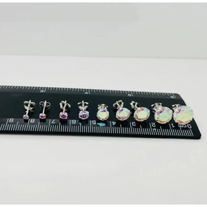 Sterling Silver Aurora Borealis Stud Earrings, Cubic Zirconia