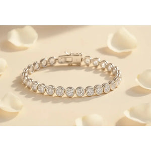 Sterling Silver Classic Bezel Set Simulated Diamond Tennis Bracelet, 7 Inch