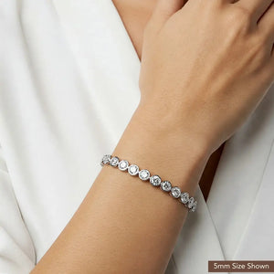 Sterling Silver Classic Bezel Set Simulated Diamond Tennis Bracelet, 7 Inch