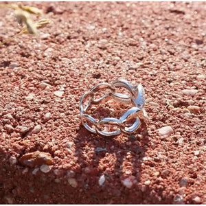 Sterling Silver CZ Cuban Link Ring - Chic Bold Chain Design for Her, Perfect for Mother's Day and Special Occasions.