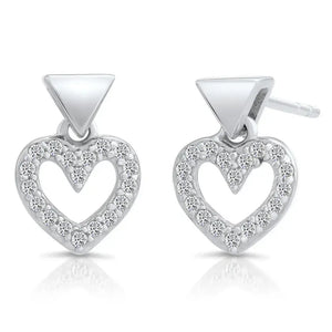 Sterling Silver CZ Heart Dangle Earrings - Sparkling Elegance for Every Occasion.