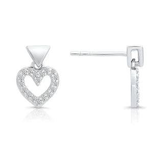 Sterling Silver CZ Heart Dangle Earrings - Sparkling Elegance for Every Occasion.