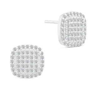 Sterling Silver CZ Pave Square Stud Earrings - Unisex Elegance.