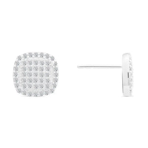 Sterling Silver CZ Pave Square Stud Earrings - Unisex Elegance.