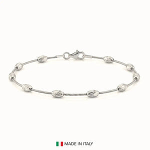Sterling Silver Diamond-Cut Oval Bead Bracelet