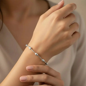 Sterling Silver Diamond-Cut Oval Bead Bracelet