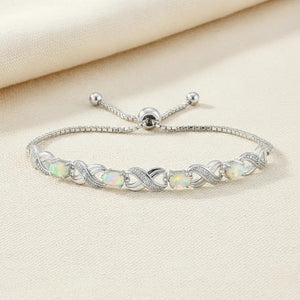Sterling Silver Fire Opal Bracelet, Infinity Design, Adjustable Opal Bracelet, 6-9 Inch