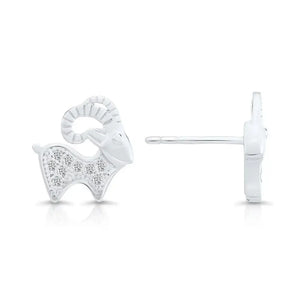 Sterling Silver GOAT CZ Goat Stud Earrings - Unique and Stylish Gift!.