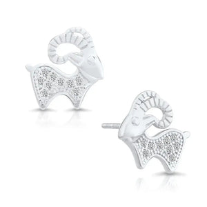 Sterling Silver GOAT CZ Goat Stud Earrings - Unique and Stylish Gift!.