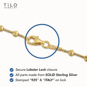 Sterling Silver Gold Plated Diamond-Cut Moon Bracelet