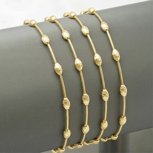 Sterling Silver Gold Plated Diamond-Cut Oval Bead Bracelet