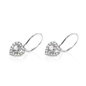 Sterling Silver Heart Halo Earrings, French Lever-Back Design with Sparkling Cubic Zirconia, Statement and Bridal Jewelry