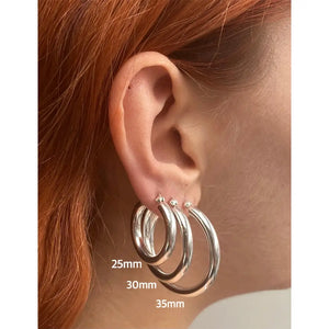 Sterling Silver Hoop Earrings 4Mm Thick Chunky 16 18 20 25 30 35Mm Diameter