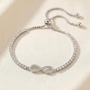 Sterling Silver Infinity Love Bracelet with Cubic Zirconia, Adjustable 6 Inches - 9 Inches