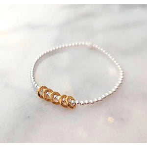 Sterling Silver Milestone Birthday Bracelet with Gold Decade Rings - A Custom Gift for Her.