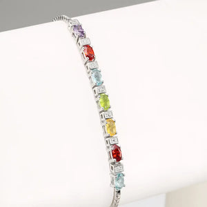 Sterling Silver Multicolor Rainbow CZ Bracelet, Adjustable Length
