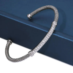 Sterling Silver Simulated Diamond Bar Cuff Italian Bracelet, Fits 7In-8In