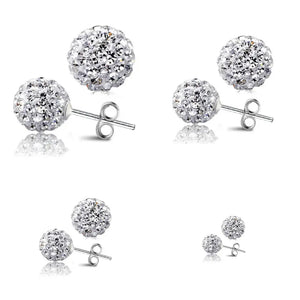 Sterling Silver Small to Big Shamballa Crystal Ball Stud Earrings 4, 5, 6, 8 Mm Diameter