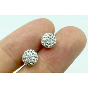 Sterling Silver Small to Big Shamballa Crystal Ball Stud Earrings 4, 5, 6, 8 Mm Diameter