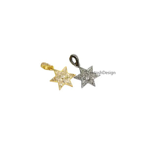 Sterling Silver Star Pendant, Pave Diamond Charm, Handmade Jewelry (28X16 MM)