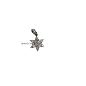 Sterling Silver Star Pendant, Pave Diamond Charm, Handmade Jewelry (28X16 MM)