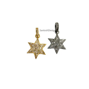 Sterling Silver Star Pendant, Pave Diamond Charm, Handmade Jewelry (28X16 MM)