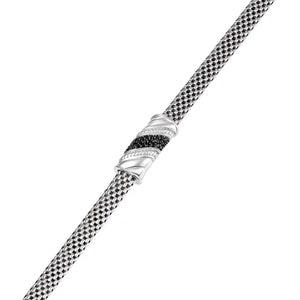 Sterling Silver Twisted Italian CZ Bar Bracelet with Black Stones, 7.5"