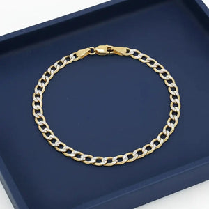 Sterling Silver Two-Tone Gold Plated Curb Chain Bracelet, with Diamond-Cut Engravings