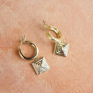 Strata Square Drop Earrings 18Ct Gold Plate