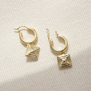 Strata Square Drop Earrings 18Ct Gold Plate