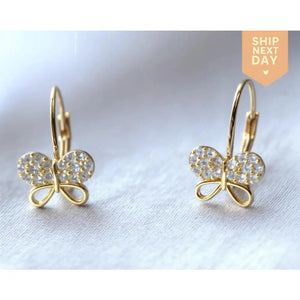 Stunning 14K Gold Butterfly Leverback Earrings - Exquisite Handmade Dangle Jewelry Gift for Her.