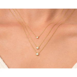 Stunning 14K Gold Diamond Solitaire Necklace - Dainty Bezel Set Pendant for Elegant Minimalism.