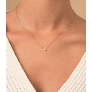 Stunning 14K Gold Diamond Solitaire Necklace - Dainty Bezel Set Pendant for Elegant Minimalism.
