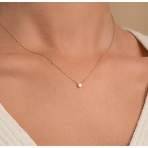Stunning 14K Gold Diamond Solitaire Necklace - Dainty Bezel Set Pendant for Elegant Minimalism.