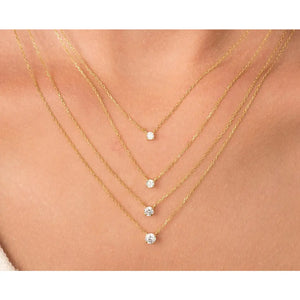 Stunning 14K Gold Diamond Solitaire Necklace – Elegant Dainty Floating Design for Effortless Minimalist Style.