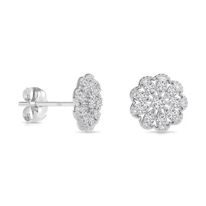 Stunning 14K Gold Lab Diamond Flower Halo Stud Earrings - 0.18Ctw with Secure Pushbacks.