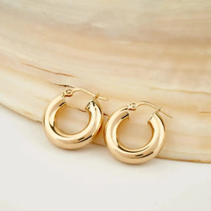 Stunning 14K Solid Gold Chunky Thick Hoop Earrings - Timeless Elegance.