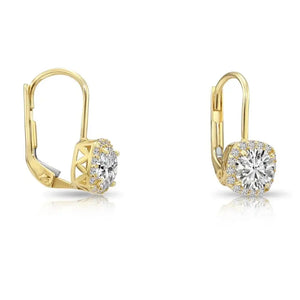 Stunning 14K Solid Gold Halo Cushion Drop Dangle Earrings with Secure Lever-Backs.