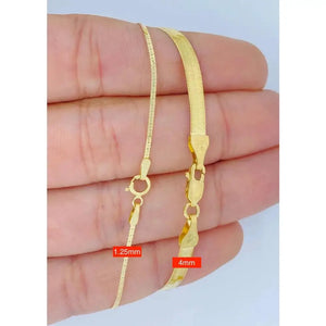 Stunning 14K Solid Gold Herringbone Bracelet - Stylish Flat Liquid Link Chain, Adjustable 6.5-9 Inch Stackable Design.