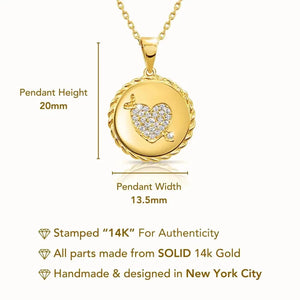 Stunning 14K Solid Yellow Gold Pave CZ Heart Pendant Necklace with 18" Cable Chain.