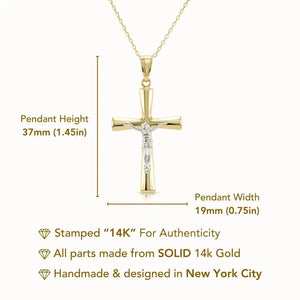 Stunning 14K Two-Tone Gold Jesus Crucifix Pendant Necklace with 18" Cable Chain.