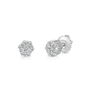 Stunning 14K White Gold 0.25 Carat Diamond Cluster Screw-Back Stud Earrings.