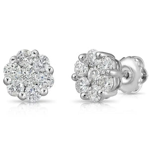 Stunning 14K White Gold Diamond Cluster Unisex Stud Earrings with Secure Screw Backs.