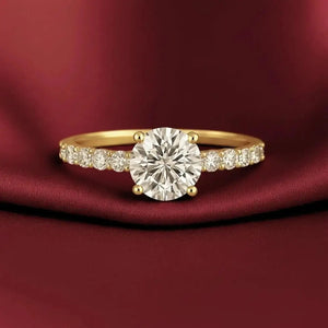 Stunning 14K Yellow Gold 1 Carat Round Brilliant Solitaire Engagement Ring with Elegant Side Stones.