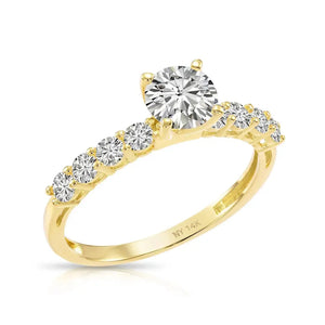 Stunning 14K Yellow Gold 1 Carat Round Brilliant Solitaire Engagement Ring with Elegant Side Stones.