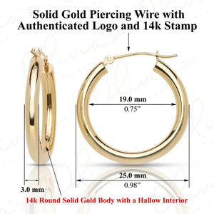Stunning 14K Yellow Gold 3.0mm Classic Bold Chunky Hoop Earrings.