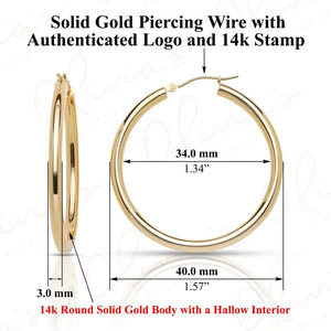 Stunning 14K Yellow Gold 3.0mm Classic Bold Chunky Hoop Earrings.