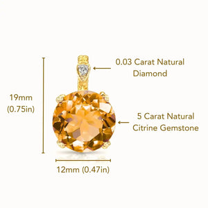 Stunning 14K Yellow Gold Citrine and Diamond Pendant Necklace.