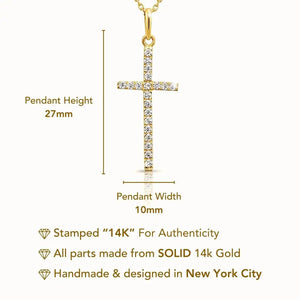 Stunning 14K Yellow Gold Cross Pendant Necklace with 18" Cable Chain.